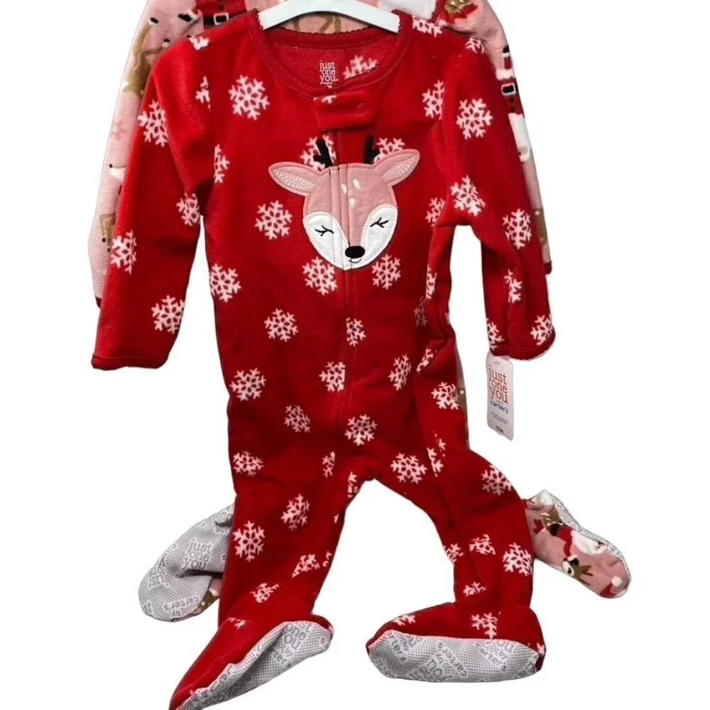 Carter's Just One You® Toddler Santa Reindeer Fleece Footed Pajamas Pink 12M